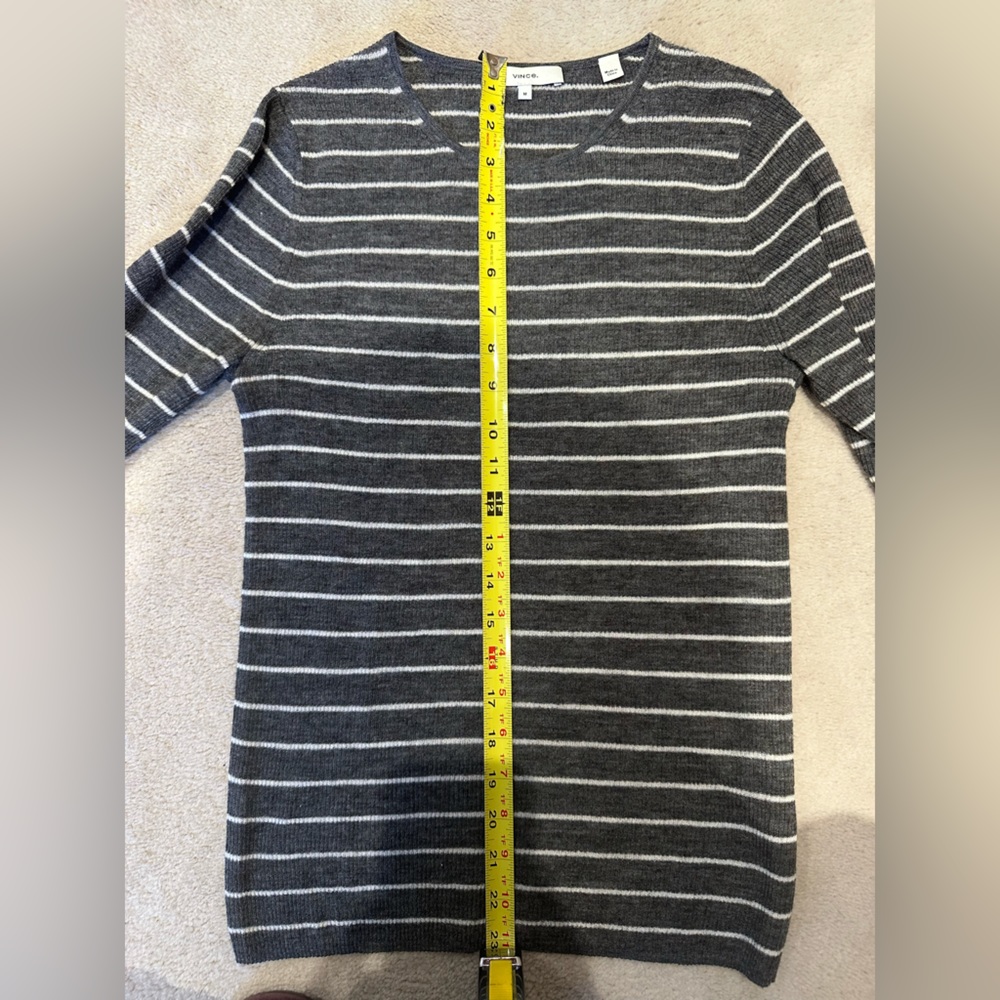Vince Gray and White Striped Crew Neck Sweater - Picture 5 of 6